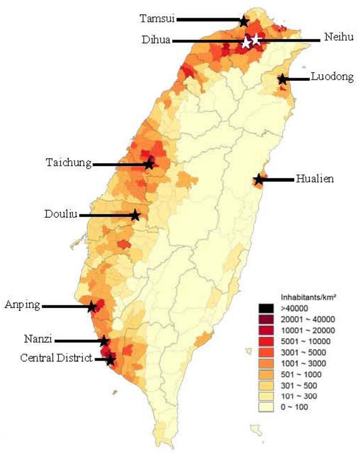 Taiwan wiani idadi ya watu ramani